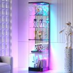HNEBC 6-Tier Shelf with Glass Door, LED Display Case with RGB Lights& Motion Sensor, Lockable Curio Cabinet for Collectibles,Bookcase,Lego China Cabinet-Black