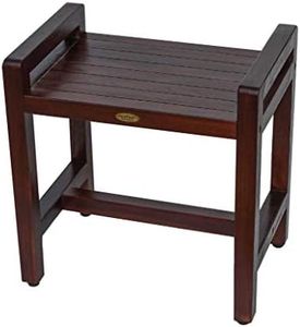 DecoTeak Eleganto Shower Bench 20" Wide Solid Teak Wood Shower Stool with LiftAide Arms Shower Stool in Woodland Brown Finish