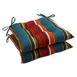Pillow Perfect Outdoor/Indoor Westport Teal Tufted Seat Cushions (Square Back), 19" x 18.5", Stripe, 2 Pack