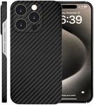 kaisenkec Slim Case Compatible with iPhone 15 Pro Max, Thin Light Carbon Fiber 15 ProMax Protective Cover, Aramid Shell Wireless Charging Friendly, Black/Grey (Twill), 15PM