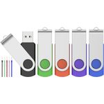 64GB USB Stick Pack of 5 Flash Drive Bulk, USB 2.0 Memory Stick Swivel Thumb Drive for Data Storage (5 Colors: Red Black Blue Green Purple)