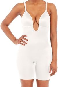 SPANXshape Suit Your Fancy Plunge Low-Back Mid-Thigh Bodysuit - Comfortable One Piece - Medium Compression - Seamless - Linen - XL