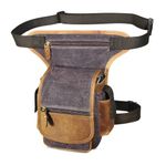 Handadsume Water Resistant Canvas + Leather Motorcycle Travel Fanny Waist Pack Drop Thigh Leg Bag Pouch for Men Women FB211-8 (X-3110-Coffee)