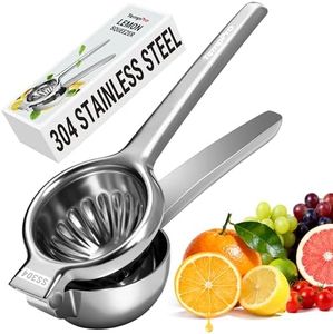 TempPro Lemon Lime Squeezer, 304 Stainless Steel Hand Press Citrus Juicer with Grooved Bowl & 8 Filter Holes, Heavy-Duty Hinged Handle, High Juice Yield, Easy to Use & Dishwasher Safe