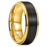 King Will 8mm Black Tungsten Carbide Wedding Ring Band for Men Matte Tungsten Ring Inner Plated Gold Step Edge Wedding Band Comfort Fit Men Women 10.5