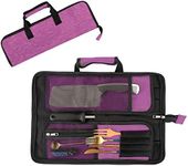 Qchengsan Chef’s Knife Roll Bag, Heavy Duty Oxford Chef Knife Bag, Portable 13 Slots Chef Knife Case, Multi-function Cutlery Knives Pouch Holder Knife Wrap Wallet Tool Roll (Rose Red)