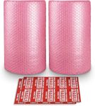 Pacific Mailer 2-Pack Anti-Static Bubble Cushioning Wrap Rolls, 3/16" x 12" x 72' ft Total, Perforated Every 12", 20 Fragile Stickers for Packaging, Shipping, Mailing