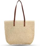abcmilz Women Straw Beach Bag Large Summer Straw Handmade Woven Shoulder Bags Bobo Tote Handbag Purse for Travel Vacation Shopping (Beige)