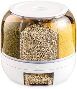 SABUIDDS Rotating Grain Dry Food Dispenser Countertop - 6 Grids Cereal Tank Dispenser for Lentils, Rice, Beans - Kitchen Pantry Storage Container- Max 10kg/22 lbs Capacity - White