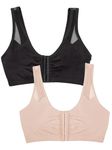 Fruit of The Loom Women's Comfort Front Close Sport Bra with Mesh Straps, Black Hue/Sand, 44