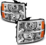 For 2007-2014 Chevy Silverado Pickup Truck Replacement Chrome Housing Amber Corner Bezel Headlights Driver/Passenger Head Lamps