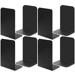 VONDERSO Metal Bookends, 4 Pairs Black Metal Book Ends Heavy Duty for Shelves Decor Home Office, Unique Black Bookends Supports Anti-Slip for Kids