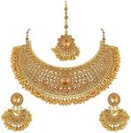 Efulgenz Indian Jewelry Sets for Women Gold Tone Indian Bollywood Traditional Crystal Pearl Wedding Choker Necklace Earrings Maang Tikka Bridal Jewelry Set for Women