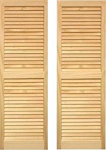 LTL Home Products AM-SHL71 Exterior Solid Wood Louvered Window Shutters, Unfinished Pine