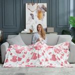 Cozy Bliss Cow Print Throw Blanket Non Shedding MilkyPlush™ Fleece 330GSM Thick Blankets Western Room Decor Super Soft Warm for Adults Kids Gifts Bedroom Couch Sofa Travel Pink Strawberry 50"x60"