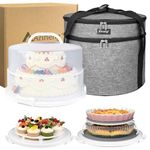 Arineng 12 Inch Cake Carrier with Lid & Handle BPA-Free Cake Transport Container, Includes Insulated Bag, Cupcake & Pie Holders for Secure Dessert Delivery (Fits 7" Tall Cakes) (Grey)