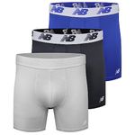 New Balance Men's 3" Boxer Brief No Fly, with Pouch, 3-Pack,Black/Team Royal/Concrete, X-Large