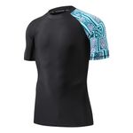 HUGE SPORTS Men's Splice UV Sun Protection UPF 50+ Skins Rash Guard Short Sleeves(Zigzag, XL)