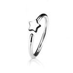 Nose Cartilage 20G Hoop Ring Star Charm Anodized Surgical Steel Septum Nose Piercing Jewelry - Sold Each (Silver IP)