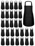 ZLEVEAYN 30 Pcs Kids Apron Bulk Adjustable Children Bib Aprons with Pockets for Girls Painting Kitchen Cooking Baking (Black, L)