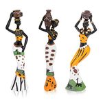 CYYKDA 3PACK Vintage African Statue. Hand Sculpture African American Figurines. Exotic Tribal Lady African Art Piece for Home Decor. Figurines Home Decor. Room Decor for Women-Yellow