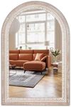 Arched Mirrors Decorative Wall Mirror - 36x24'' Farmhouse Bathroom Mirror Distressed Wooden Living Room Mirrors with Beaded Boho Accent Mirror for Hallway, Entryway - Vertical/Horizontal