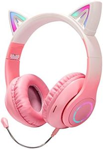 Cat Ear Headphones, Tokani Kids Bluetooth Headphone with Microphone,Foldable Comfortable and Adjustable Wireless/Wire Over Ear Headset for Girls Teenagers and Adults(Pink)