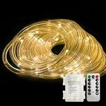 LED Rope Lights Battery Operated 8 Modes Fairy String Lights with Remote,40Ft 120 LEDs Outdoor Colored Tube Light Waterproof for Christmas Bedroom Patio Pools Garden Camping Boat Décor