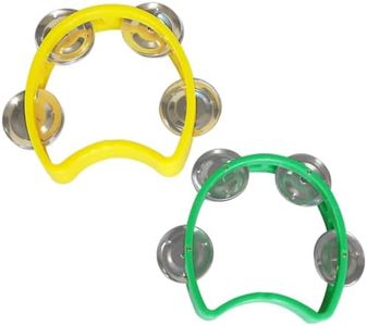 Bealuffe Tambourine Mini Hand Bell Percussion Musical Instrument Small Tambourine (1 Green and 1 Yellow)