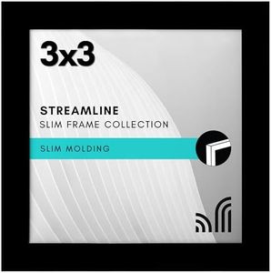 Americanflat 3x3 Picture Frame with Polished, Crystal-Clear Glass - Streamline Collection - Thin Border Photo Frame for Wall and Tabletop Display - Hanging Hardware and Easel Back Included - Black