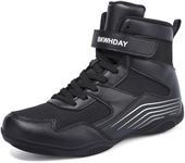 BKWHDAY Kids Wrestling Shoes Youth Boys Girls Boxing Shoes Lightweight Breathable Non Slip for Fitness Powerlifting Black