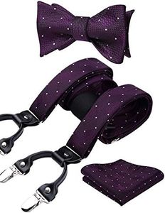 HISDERN Bretelles homme Noeud papillon hanky 6 Clips Brace Men Y Retour Suspensions ajustables élastiques