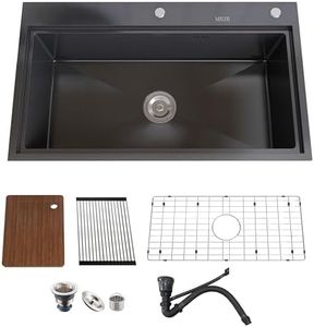 MEJE 80x46cm Workstation 304 Kitchen Sink,304 Stainless Steel Single Bowl with Cutting Board,Grid & Strainer Black Color