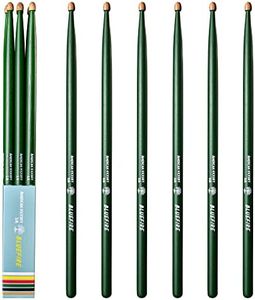 6 sticks/3 pairs green color 5A Drumsticks,Classic 5A Drum Sticks,Hickory Drumsticks with Acorn Tips,for Acoustic or Electronic Drum,Bluefire Drumstick,Weight Matched.Green drumstick.Christmas Gift