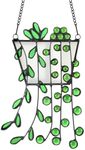 Lewondr Plant Stained Glass Window Hanging, Handcrafted Stained Glass Panels Decoration with Chain and Suction Cup Hook, Artificial Faux Plant Window Home Decor Wall Art for Mom Plant Lovers, Green