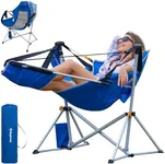 KingCamp Hammock Camping Chair, Aluminum Alloy Adjustable Back Swing Chair Hold Up to 300lbs, Folding Rocking Chair with Removable Footrest Pillow Cup Holder for Adults Outdoor Travel Beach Lawn(Blue)