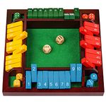 Coogam Shut The Box Dice Game Wooden Board Math Number Game Family Pub Bar 1-4 Players with 10 Colored Dice for Adults Kids