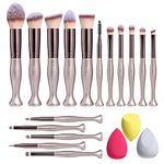 BS-MALL Makeup Brushes Premium Synthetic Foundation Powder Concealers Eye Shadows Makeup 18 Pcs Stand Up Brush Set with 3 Sponges, Champagne Gold