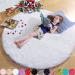 Amdrebio White Round Rug for Bedroo