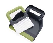 CleanPEAK Mini Portable Dustpan and Brush Set with Soft Grip Handle - 21cm x 19cm x 3cm – Grey/Green