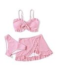 Arshiner Girls' 3 Piece Swimsuit Set with Skirt Twist Front Bikini Tops Solid Color Swim Briefs and Cover-Up Skirt Beach Pool Swimwear Bathing Suit for 4-13 Years Pink