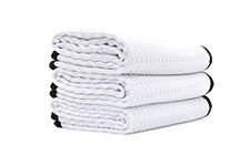 The Rag Company - Dry Me A River - Professional Korean 70/30 Blend, Microfiber Waffle-Weave, Drying & Detailing Towels, Soft Suede Edges, 390gsm, 16in x 24in, White (3-Pack)