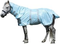Gallopoff Fly Sheet for Mini Horse/Pony/Foal & Weanling/Yearling/Donkey - Detachable Neck Cover & Belly Wrap, Lightweight Airflow Mesh Summer Sheet for Pasture & Stable, UV Protection Cyanblue 58"