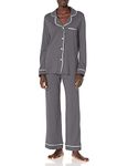 Cosabella Women's Bella Pima Long Sleeve Top & Pant PJ Set, Anthracite/Ivory, Small