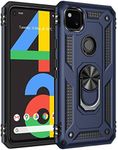 Cavor for Google Pixel 4a Case (5.81") TPU Case PC Bumper 360° Rotation Ring Holder Kickstand Back Cover [Work with Magnetic Car Mount] Shockproof Protective Cover-Navy Blue