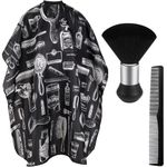 JANYUN Professional Barber Cape, Salon Cape with Neck Duster Brush and Hairdressing Comb for Hair Cutting, Waterproof Hair Cutting Cape（Black Print)