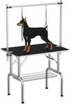 GarveeHome 36" Dog Grooming Table,Portable Trimming Table Drying Table,Foldable Home Pet Bathing Station with Adjustable Height Arm,Nooses, Mesh Tray Black