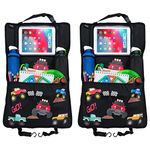 HECKBO 2x car backseat organizer with adjustable tablet pocket for tablets up to 20 inches with touch foil - monster truck - universal fit - incl. thermo pocket + stretch net pocket - washable