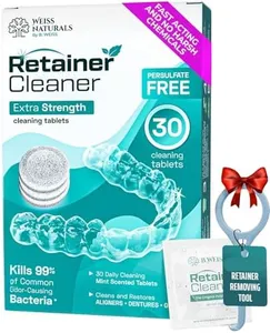 Weiss Naturals Retainer Cleaner Tablets, Invisalign Cleaner, Remove Stains, Odors & Plaque, PERSULFATE FREE Night Guard & Denture Cleaner 1-Month Supply, 30 Mint Scented Tablets