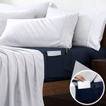 Cathay Home Full Double-Sided Organizer Pocket Fitted Smart Sheet - Double Brushed Ultra Soft – Wrinkle & Fade Resistant - 14" Deep Pocket Fitted Sheet Only (Full, Navy)